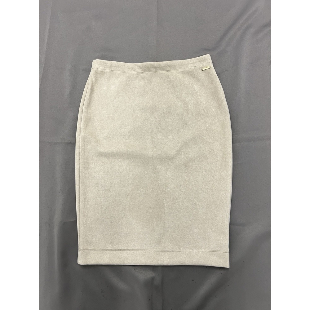 Tahari Faux Leather Suede Pencil Skirt Size S Elastic Waist Lined